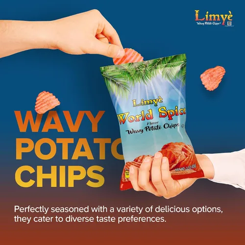 Vista 3 de Limyé Papas fritas, sabor a especias mundiales, certificado Kosher, sin alérgenos, sin OMG, sin gluten, papas fritas veganas, 3 onzas (4P)