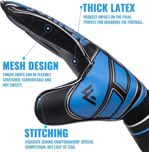 Vista 3 de Malker Guantes de Portero de Fútbol Guantes de Portero con Fingersave y Protección Doble de Muñeca, Guantes de Portero de Agarre Fuerte para Niños
