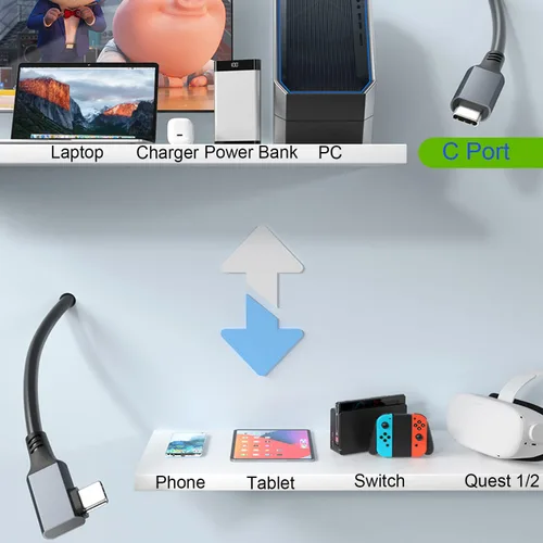 Vista 5 de QCEs Cable de enlace de 16 pies (16.4 ft) compatible con cable Meta/Oculus Quest Link, cable de auriculares USB C a USB C VR con carga rápida