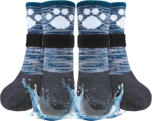 Vista 12 de BEAUTYZOO Calcetines impermeables para perros para evitar que lamen las patas, calcetines navideños para perros para suelos de madera dura
