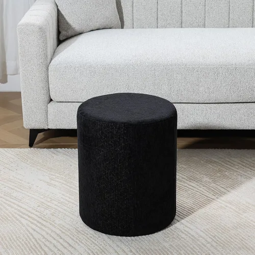 Vista 13 de Get Set Style Moderno otomano redondo con asiento acolchado suave, taburete multifuncional para maquillaje, reposapiés tapizado, taburete otomano