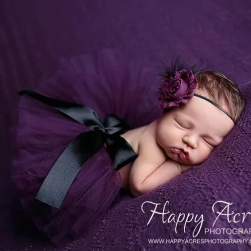 Vista 6 de Conjunto de accesorios de fotografía para recién nacidos, bonito tocado y falda de flores para bebés de 0 a 12 meses, niños y niñas