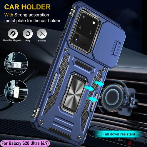 Vista 8 de Funda resistente para Samsung Galaxy S20 Ultra, protección híbrida de goma de doble capa de grado militar con protector de cámara deslizante