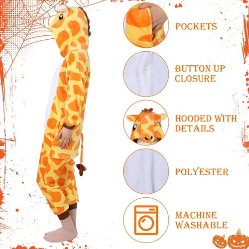 Vista 2 de Tisancy Halloween 3 piezas Unisex Adulto Animal Pijama de felpa jirafa dinosaurio vaca disfraz animal Cosplay traje para hombres mujeres