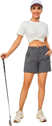 Vista 5 de Little Donkey Andy Pantalones cortos elásticos ligeros de secado rápido para mujer, para exteriores, senderismo, golf