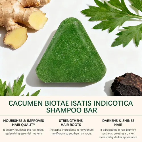 Vista 3 de Soelegant Nature Triangle Barra de champú, barra de champú verde, fórmula Polygonum Multiflorum, fórmula de limpieza profunda y nutritiva, fortalece