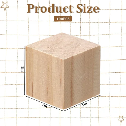 Vista 2 de 100 cubos de madera de 1 pulgada, bloques de madera sin terminar, cubos de madera sin terminar, bloques de madera, cubo cuadrado natural en blanco