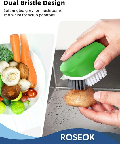 Vista 5 de ROSEOK Cepillo para limpiar papas y verduras, cepillo de cocina autónomo para limpieza de frutas y verduras, verde, paquete de 2 Self-Standing