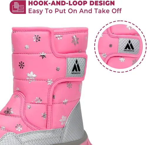 Vista 4 de Mishansha - Botas de nieve para niñas, niños niños pequeños niños grandes invierno, cálidas, impermeables, antideslizantes, anti colisión, corte