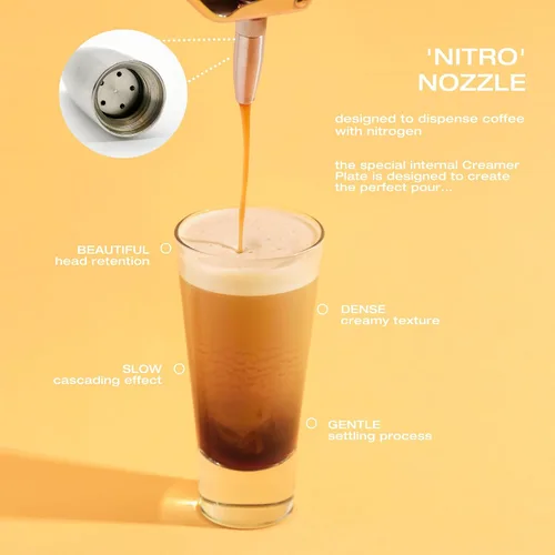 Vista 4 de Cafetera Nitro de 0.5 L, cafetera de aluminio nitro con boquilla especial de nitro difusor y cafetera fría para hacer nitro cerveza fría, 1