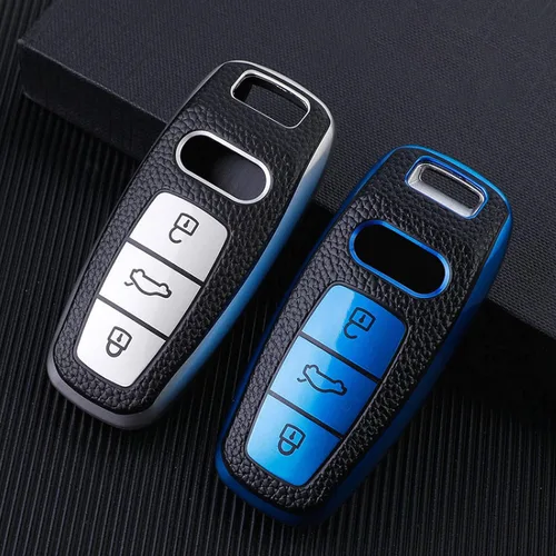Vista 2 de Funda de cuero TPU para llave remota de coche, compatible con Audi A3 A6 A7 A8 A6L A8L E-tron Q5 Q7 Q8 C8 D5 Protector Holder Accesorios