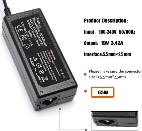 Vista 5 de Cargador adaptador de CA de 19V 3.42A 0.217x0.098 in compatible con PA-1650-66 ADP-65DW ADP-65HB BB ADP-65JH BB AD887320 EXA0703YH X550 X550C X550CA