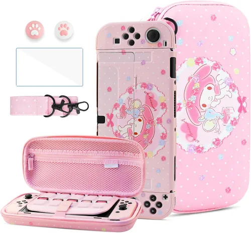 Vista 16 de HYPERCASE 8 in 1 Cute Anime Switch OLED Accessories Bundle, with Pink Switch OLED Carrying Travel Case, Hard PC Protective Cover Skin, HD Screen