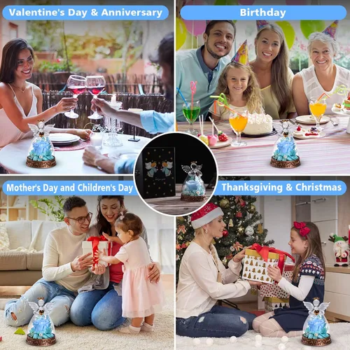 Vista 6 de Figura de ángel de rosa real preservada en vidrio con luz LED, regalos de ángel para mujeres, mamá, abuela en el día de la madre, Navidad, Azul