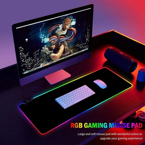 Vista 3 de Alfombrilla de mouse sexy de anime para niña, para computadora de juegos RGB, goma antideslizante, grande, grande, para jugadores, almohadilla LED