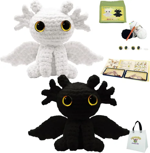 Vista 10 de LuNuaFvy Kit de ganchillo para principiantes, adultos/adolescentes/niños mayores de 9 años - Juego de dragón Amigurumi Animal con video de 4 horas