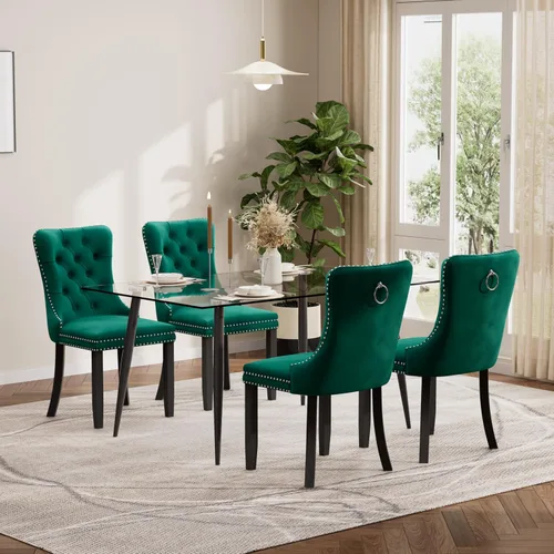 Vista 142 de Baysitone Juego de mesa de comedor de cristal de 51 pulgadas para 4, juego de 5 piezas de comedor moderno, mesa de cocina rectangular de vidrio