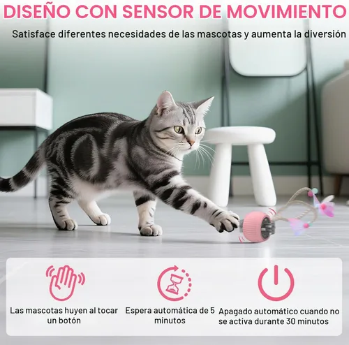 Vista 3 de Pelota interactiva para gatos, bolas rodantes inteligentes activas, juguetes automáticos para gatitos, con cola de malla elástica, recargable, bola