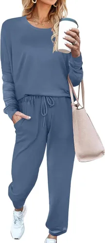 Vista 74 de Aloodor conjunto deportivo de 2 piezas para mujer, con sudadera con cuello redondo, sin botones