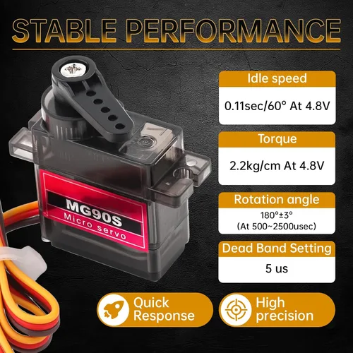 Vista 5 de Paquete de 2 MG90S Micro Servo Motor Full Metal Geared 9G, rotación de 180 grados