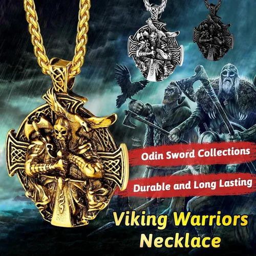 Vista 9 de FaithHeart Collar vikingo para hombre, acero inoxidable, mitología nórdica, lanza vikingaamuleto de Odín