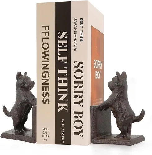 Vista 8 de Sujetalibros decorativos para perros, extremos únicos de hierro fundido con forma de animal para guardar libros resistentes, para decoración