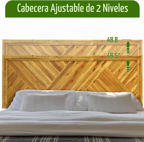 Vista 5 de Acacia Sierra Marco de cama con cabecero de madera maciza, base de cama Queen, cabecera alta de madera compatible con todo tipo de colchones,