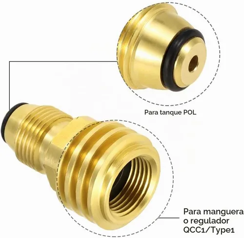 Vista 2 de Adaptadores de Tanque de Propano Joywayus Convierten la Válvula de Servicio POL del Tanque LP a QCC1 de Latón Sólido de Ajuste Universal (Tipo 1)