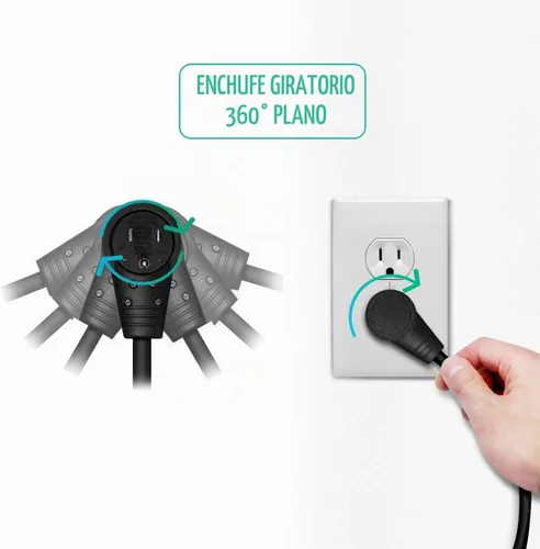 Vista 3 de Nekteck - Cable de extensión de 1 pie de enchufe plano giratorio de 360°, cable de alimentación de 3 clavijas 14AWG/15A, cable de alimentación