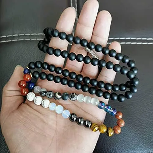 Vista 2 de Tasbih 99 cuentas, 12 tipos de piedras preciosas misbaha ágata lapislázuli, ojo de gato, etc (0.315 in x 99 cuentas)