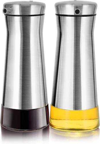Vista 8 de Aelga Juego de 2 dispensadores de aceite y vinagre negro – Paquete de 2 botellas dispensadoras de aceite para cocina sin goteo, decoración de cocina