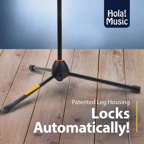Vista 7 de Soporte de micrófono Hola! Music con altura ajustable para uso en hogar, estudio, oficina o escenario – Bajo perfil (bombo)