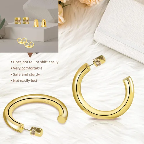 Vista 5 de iLovey 14K Gold Hoop Earrings for Women, Lightweight Open Chunky Silver Gold Hoops, 20MM30MM35MM40MM Small Medium Large Thick Chunky Hoops