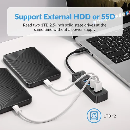Vista 9 de GiGimundo Hub USB C de 4 puertos para laptop, adaptador multipuerto USB C a USB Hub transferencia de 5 Gbps, divisor USB C para laptop, MacBook Negro