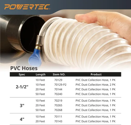 Vista 6 de Manguera flexible de PVC para recolección de polvo 70143 de Powertec, 4 pulgadas x 20 pies, transparente