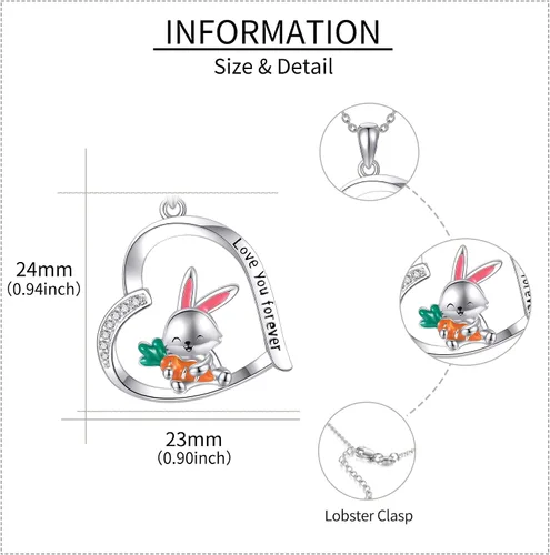 Vista 4 de Lindo regalo de animales de plata esterlinapanda rojoconejo, collar con colgante de animal lindo joyería para mujeres niñas regalos