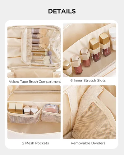 Vista 3 de HBlife Bolsa de maquillaje de viaje portátil y bonita bolsa de cosméticos de cuero, bolsa de maquillaje grande, organizador de maquillaje, bolsa