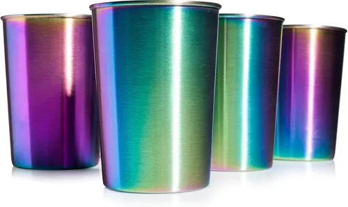 Vista 2 de Vasos Rainbow de acero inoxidable de 10 onzas, paquete de 4 unidades, ideales para niños, ecológicos, saludables, de grado alimenticio, duraderos e