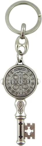 Vista 7 de Llavero colgante en forma de llave con medalla de San Benito Jubileo, 4 1/4 pulgadas