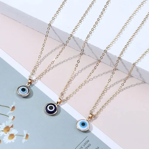 Vista 3 de COLORFUL BLING 2 collares de mal de ojo, amuleto de tercer ojo azul, collar de cadena de oro de ojo delicado, protección de la cábala, joyería