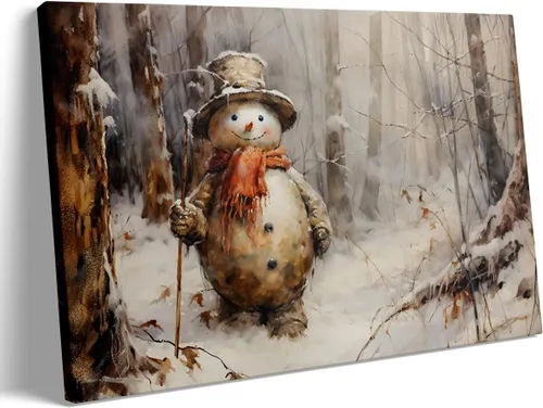 Vista 19 de Arte de pared de pueblo de invierno, encantadoras casas de pueblo cubiertas de nieve, escena nocturna acogedora, arte de pared, decoración navideña