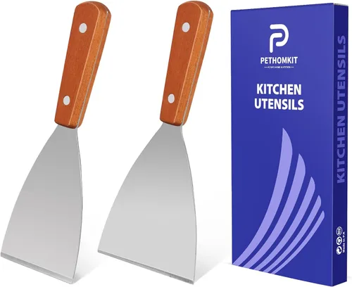 Vista 8 de Juego pequeño de espátulas de metal, mini espátulas de madera para uso en la cocina, pequeña espátula sólida de parrilla de acero inoxidable
