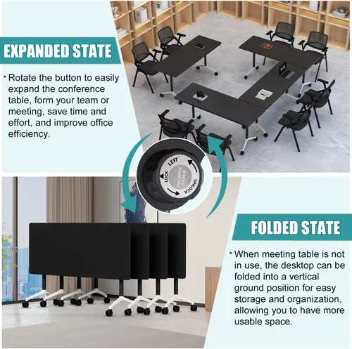 Vista 3 de Folding Conference Table with Wheels, 70.8" Flip-top Training Table, 4Pack Black 1