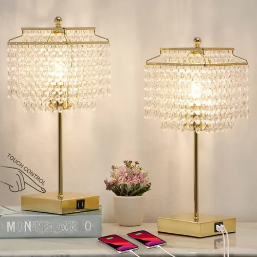 Vista 5 de Luvkczc Juego de lámparas de mesa y lámpara de pie, lámpara de mesa de cristal con puertos USB+lámparas de pie de cristal, juego de 2, lámparas