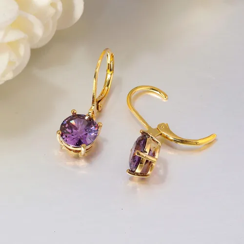 Vista 6 de CiNily Aretes colgantes con cierre de palanca de cristal creado, chapados en oro, joyería de regalo para mujeres y niñas, 0.315 in