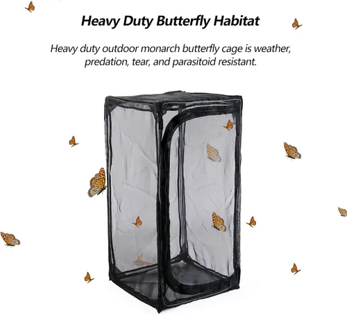 Vista 2 de Hábitat de mariposa monarca resistente de 30 pulgadas, jaula de malla para insectos plegable al aire libre con protección de cremallera y parte