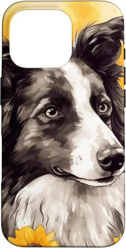 Vista 20 de iPhone 16 Border Collie Dog Watercolor Sunflower Border Collie Case