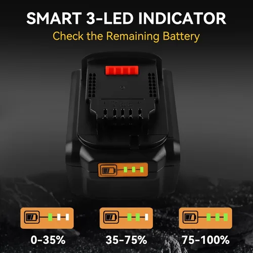 Vista 4 de 8.0Ah Compatible con la batería DeWalt 20V Max DCB200 DCB201 DCB180 DCB203 DCB204 DCB206 para herramientas eléctricas inalámbricas con indicador LED