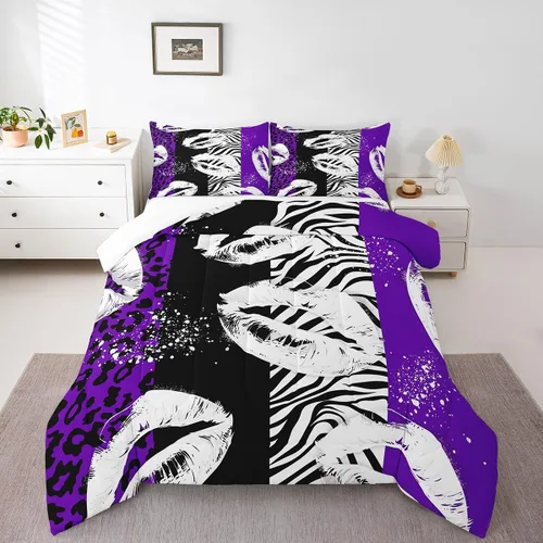 Vista 14 de Manfei Juego de edredón con estampado de leopardo, tamaño individual, juego de ropa de cama con estampado de guepardo marrón y negro, 2 piezas Negro