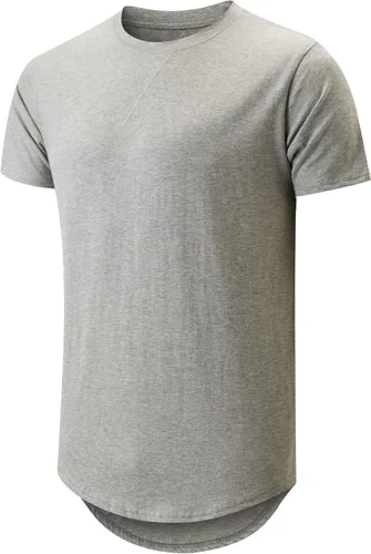 Vista 26 de KLIEGOU Camiseta larga 100% algodón para hombre, preencogida, suave 66 Gris Azul